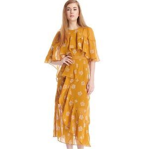 STEVIE MAY Golden Girl Frill Midi Dress Size XS